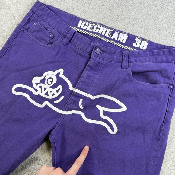 Billionaire Boys Ice Cream Jeans Mens 38x30 Purple Denim Running Dog Logo Y2K - Picture 2 of 8